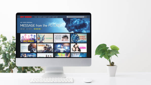 istock Interface of video distribution service. Subscription service. Streaming video. communication network. 1223789254