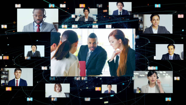 istock Global communication network concept. Video conference. Telemeeting. 1223789283