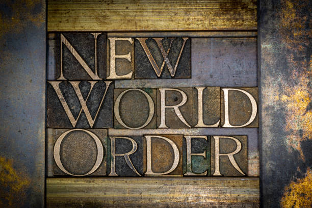 photo of real authentic typeset letters forming new world order text on vintage textured grunge copper background - real world imagens e fotografias de stock