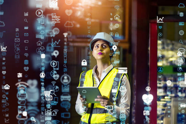istock Industrial technology concept. Communication network. INDUSTRY 4.0. Factory automation. 1223790112