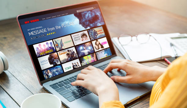 istock Interface of video distribution service. Subscription service. Streaming video. communication network. 1223790256