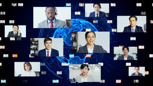 Global communication network concept. Video conference. Telemeeting. Flash news. Global communication network concept. Video conference. Telemeeting. Flash news. commentator photos stock pictures, royalty-free photos & images