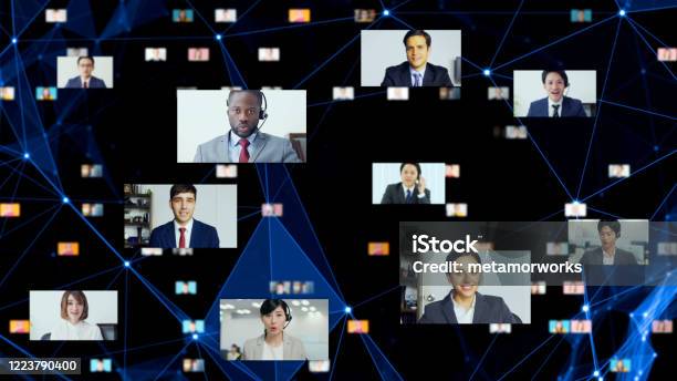 Global Communication Network Concept Video Conference Telemeeting Flash News Stock Photo - Download Image Now