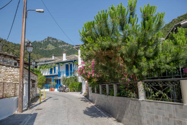 Streetview in Panagia village of thassos island at kavala greece Streetview in Panagia village of thassos island at kavala greece ayia kyriaki chrysopolitissa stock pictures, royalty-free photos & images