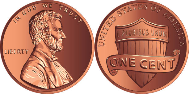ilustrações de stock, clip art, desenhos animados e ícones de vector american money gold coin one cent, penny - shield bronze gold silver