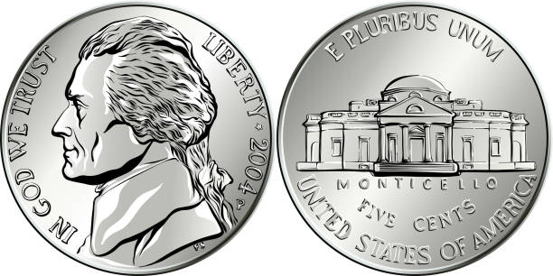 vector amerikanische geldmünze fünf cent - us currency illustrations stock-grafiken, -clipart, -cartoons und -symbole
