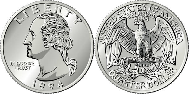 ilustrações de stock, clip art, desenhos animados e ícones de american money washington quarter 25 cent coin - coin collection