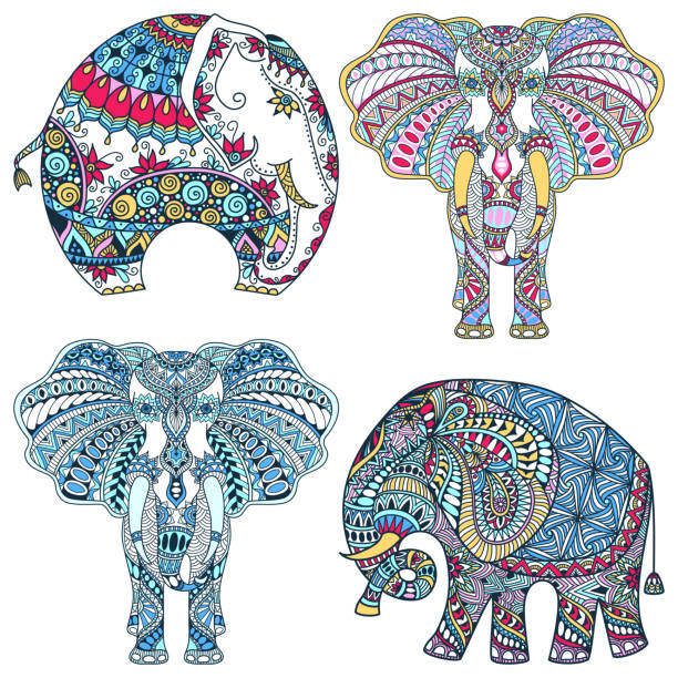 Vector Set Of Decorated Indian Elephant Stock Illustration - Download Image  Now - Elephant, Good Luck Charm, Illustration - iStock
