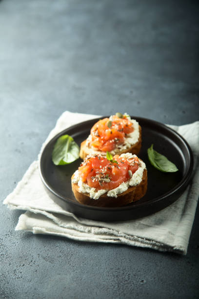 istock Smoked salmon on toast 1223801865