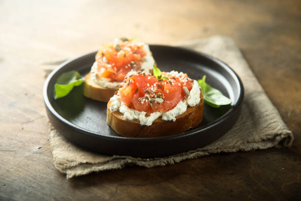 istock Smoked salmon on toast 1223803195