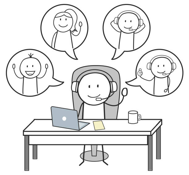 person on his workplace have a virtual team meeting person on his workplace have a virtual team meeting shareholders meeting stock illustrations