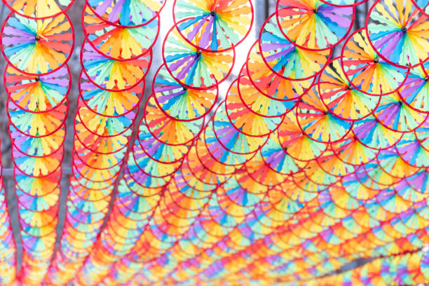 istock Multicolor circular decorations hanging in a park in Guilin 1223806314
