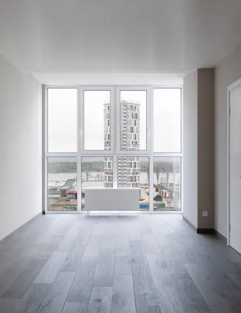 view from the window in a new apartment with large renovated windows, new housing