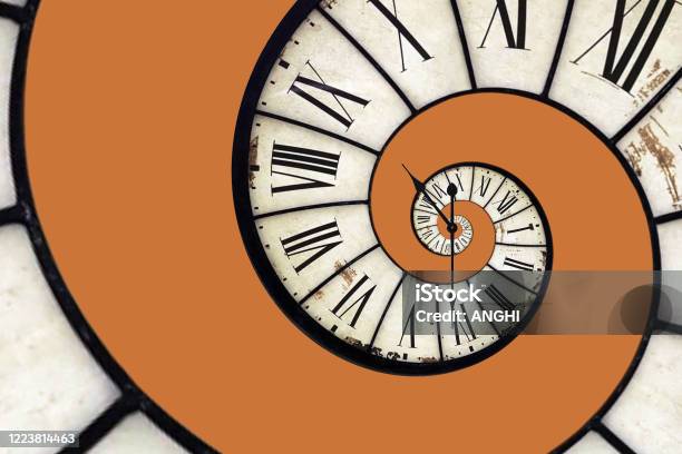 Spiral Clock Twisted Time Surreal Infinity Selective Focus Stock Photo - Download Image Now