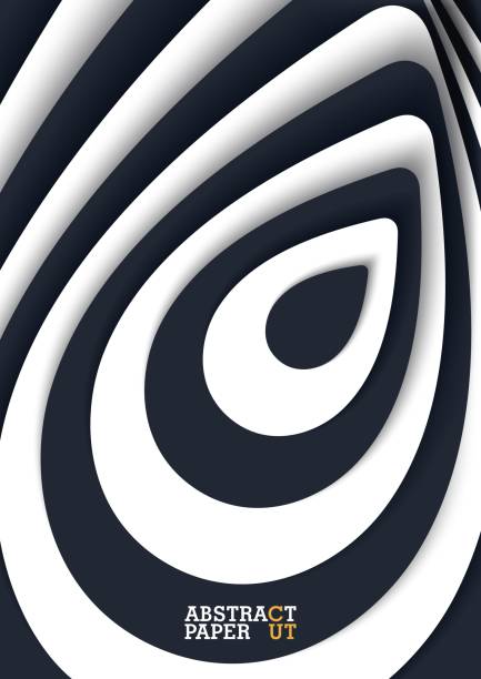 ilustrações de stock, clip art, desenhos animados e ícones de abstract striped geometric poster. black and white twisted paper cut layers. vector 3d illustration - digital composite swirl illustrations and vector art scroll shape