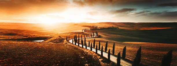 the roads of val d'orcia in tuscany the roads of val d'orcia in tuscany crete senesi photos stock pictures, royalty-free photos & images