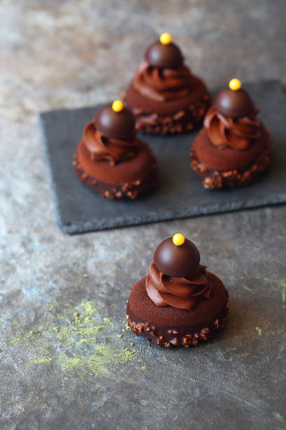 istock Contemporary chocolate mini mousse cakes 1223829589