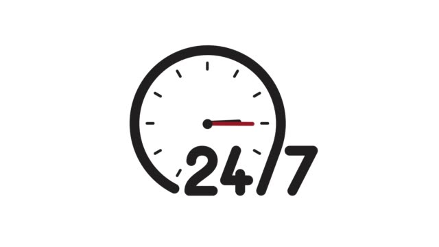 Text: 24/7 service. Transparent background with flying inscription, animation