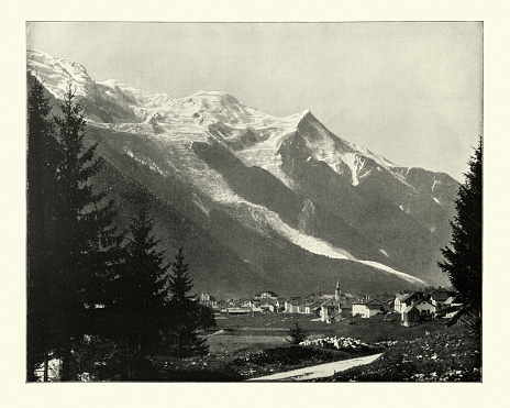 Antique photograph of Mont Blanc, Switzerland, 19th Century. The highest mountain in the Alps