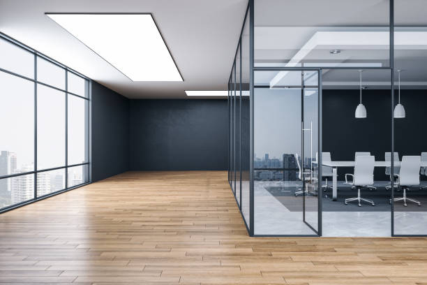 istock Luxury conference interior with panoramic city view. 1223835717