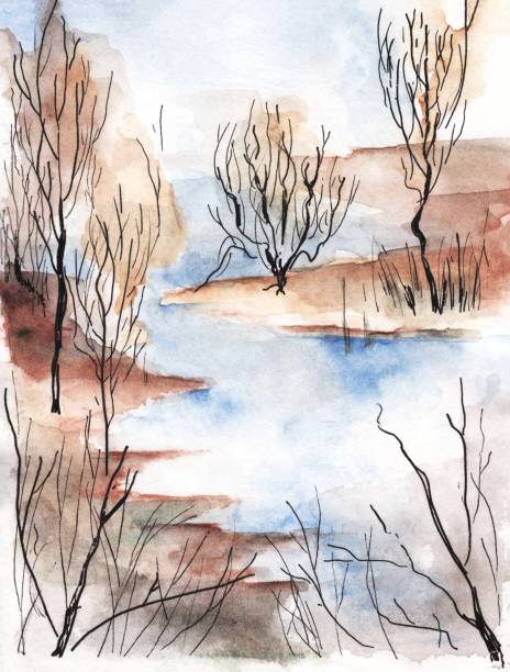 istock Watercolor illustration of autumn river 1223836211