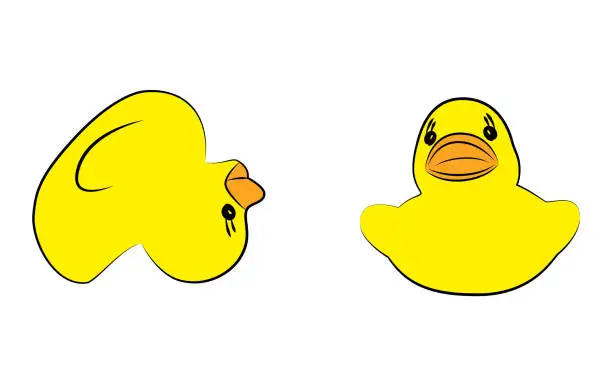 Vector illustration of Yellow duck toy on white background. Business conflict, Leadership, Teamwork or Friendship Concept. Vector