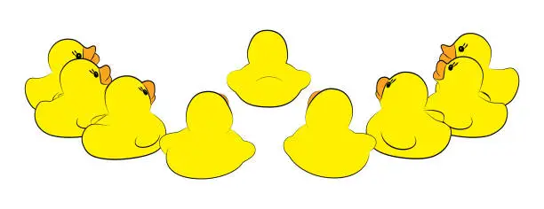 Vector illustration of Yellow duck toy on white background. Business conflict, Leadership, Teamwork or Friendship Concept. Vector