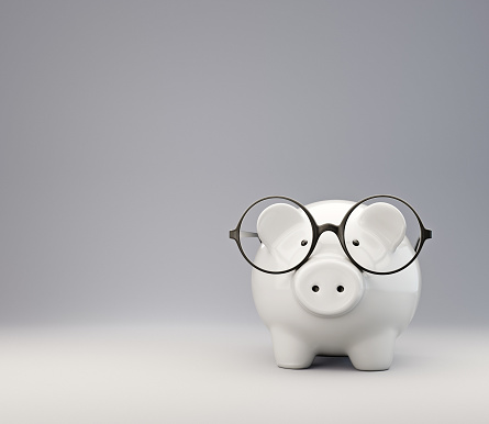 piggy bank in glasses. 3d illustration