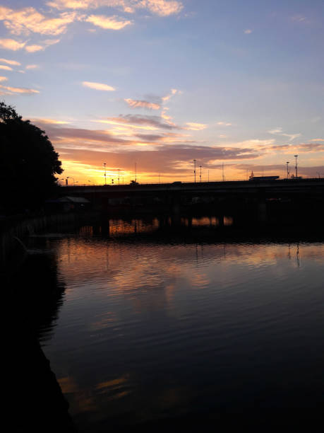 istock Beautiful sunset sky on the lake 1223841361