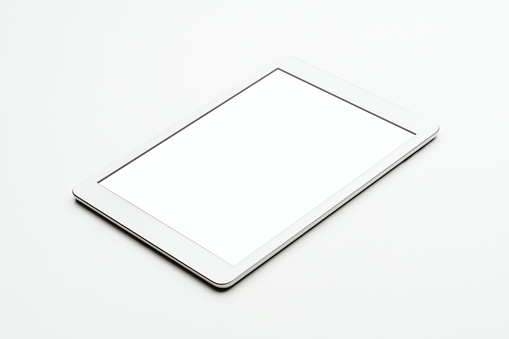 White screen digital tablet mockup, template on white background with clipping path.
