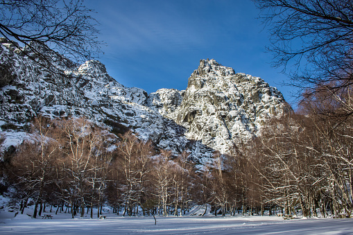 Snow in Covão da Ametade, a touristic site of Serra da Estrela, Portugal.