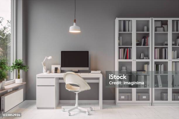 Modern Home Office Interior Stock Photo - Download Image Now - Home Office, Working At Home, Office