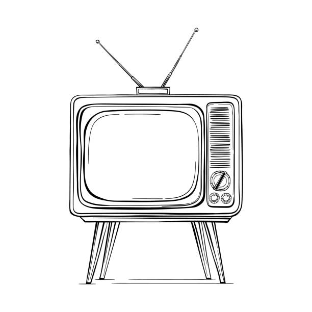 TV retro sketch vintage TV retro sketch vintage. Vector hand drawn of the square TV. television industry illustrations stock illustrations