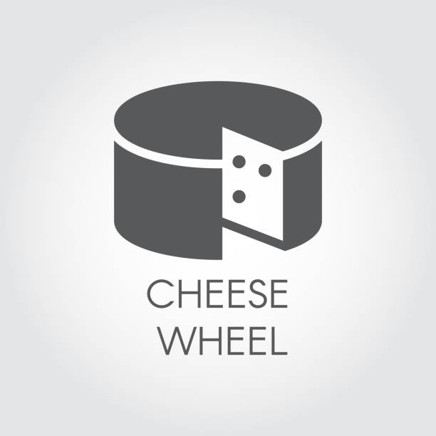 ilustrações de stock, clip art, desenhos animados e ícones de cheese wheel glyph icon. dairy product black flat label. natural healthy food logo. vector for grocery stores, menu, price list and other thematic sites and mobile apps. illustration for cooking theme - cheese wheel cheese cheddar wheel