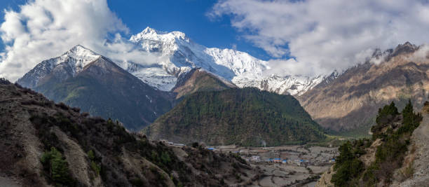 istock View on the Annapurna Mountain Range from Manang Valley on Annapruna Circuit 1223859790