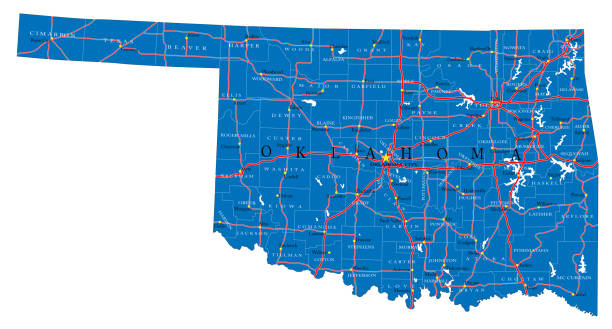 ilustraciones, imágenes clip art, dibujos animados e iconos de stock de mapa político del estado de oklahoma - oklahoma tulsa map cartography