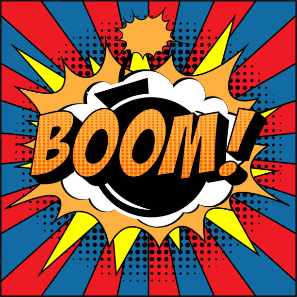ilustraciones, imágenes clip art, dibujos animados e iconos de stock de bomb boom comic text on explosion speech bubble in pop art style. - exclamation point speech speech bubble green