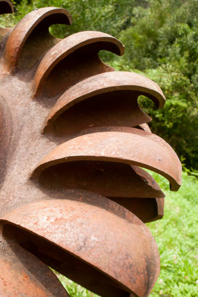 istock Ancient rusty machinery, hydropower station, close-up. 1223867483