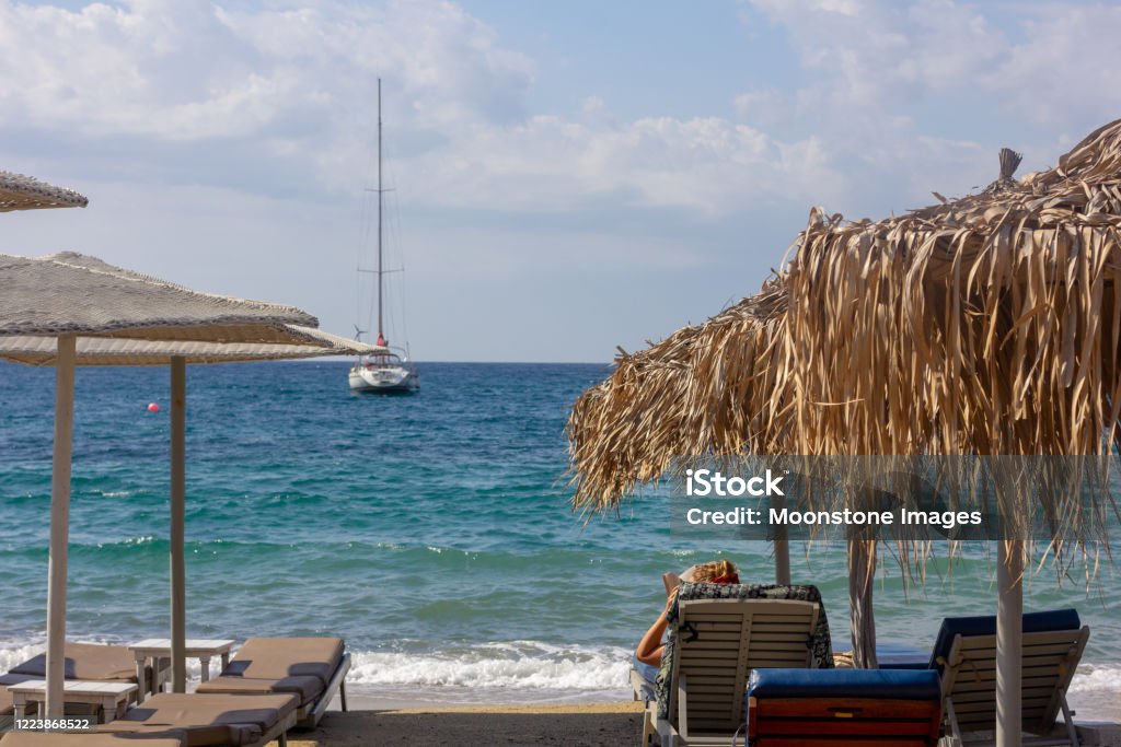 Ornos Beach in Mykonos, Greece Beach Stock Photo