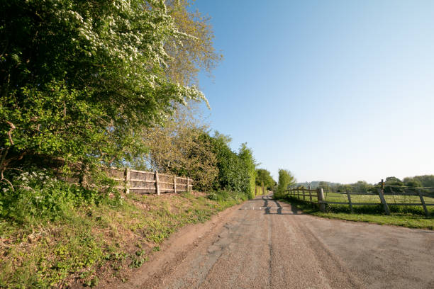A public dirt track runs past various farms in the free to enter Lullingstone Country Park in Eynsford, England
