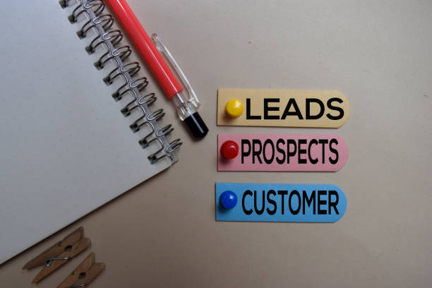 istock Leads, Prospects, Customer text on sticky notes isolated on office desk 1223875765