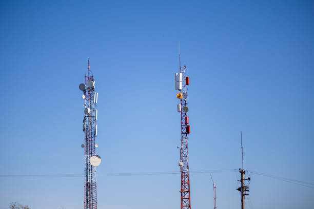 istock Telecommunication towers with TV antennas, network and cell phone repeaters 1223875785