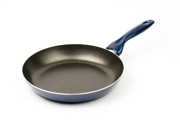 New teflon frying pan over white background