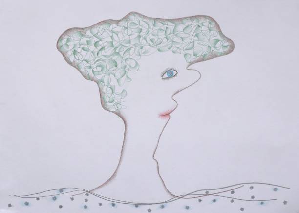 istock A Tree image as a woman figure, colored pencils drawing. Environmental conservation consept illustration. 1223877813