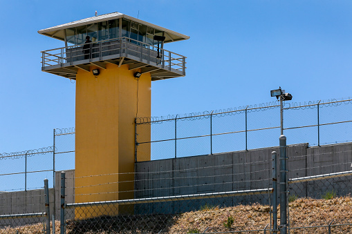 El Hongo, Baja California, Mexico, April 30 - A guard tower of the El Hongo II penitentiary, in the state of Baja California, northern Mexico, near the city of Tecate and the border with the United States.