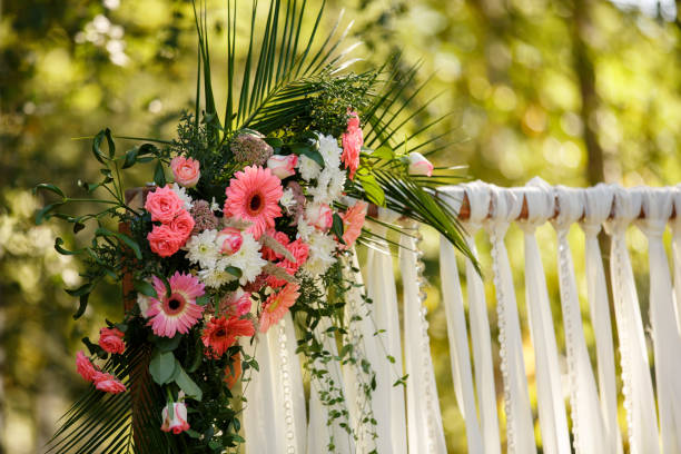 istock Wedding decoration of fresh flowers on wedding arch 1223882109