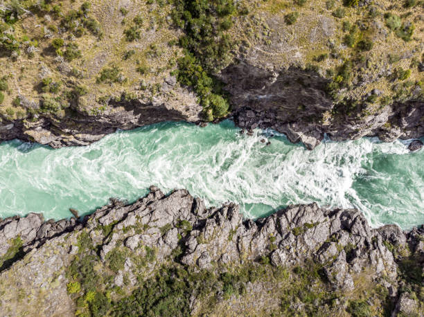 チリのパタゴニアのベーカー川の空中写真 - river rapids ストックフォトと画像