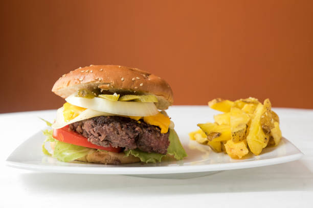 istock Big burguer over white background. Meal 1223884810
