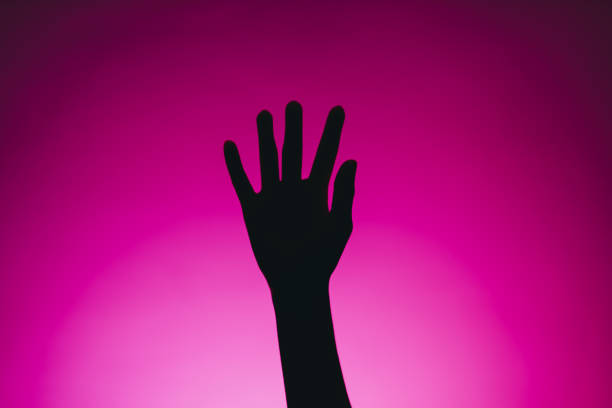 istock Silhouette of female hands isolated on a pink background. 1223884821