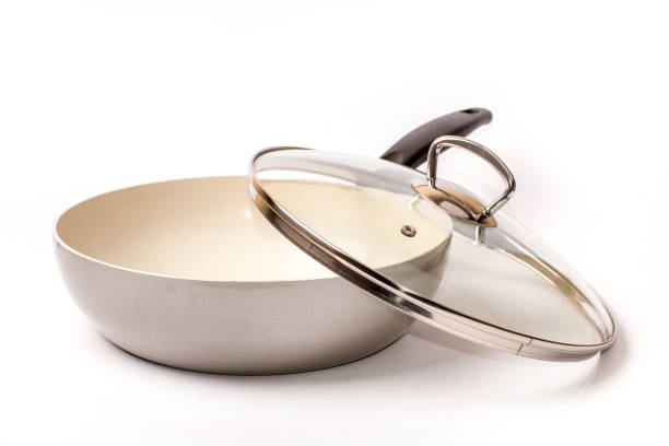 istock Empty ceramic frying pan with a lid on a white background 1223885797